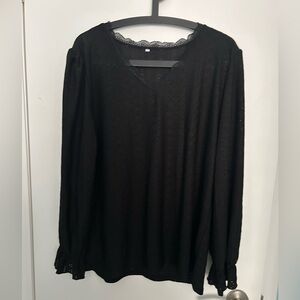Black Relaxed Blouse with Crew Neckline